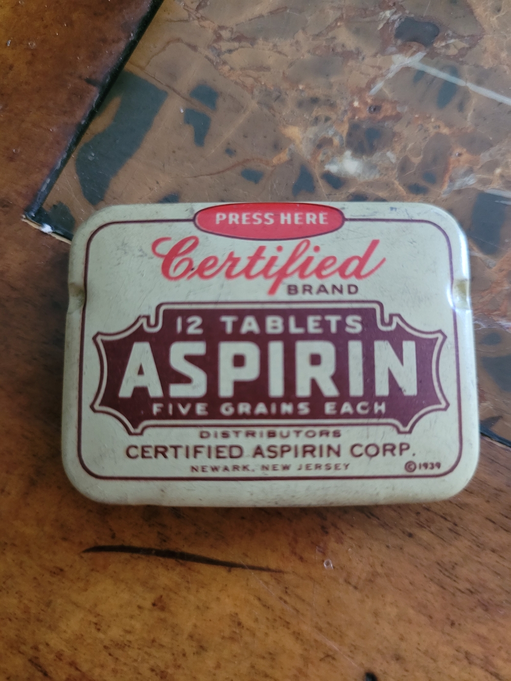 Certified International Vintage Aspirin Tin Box